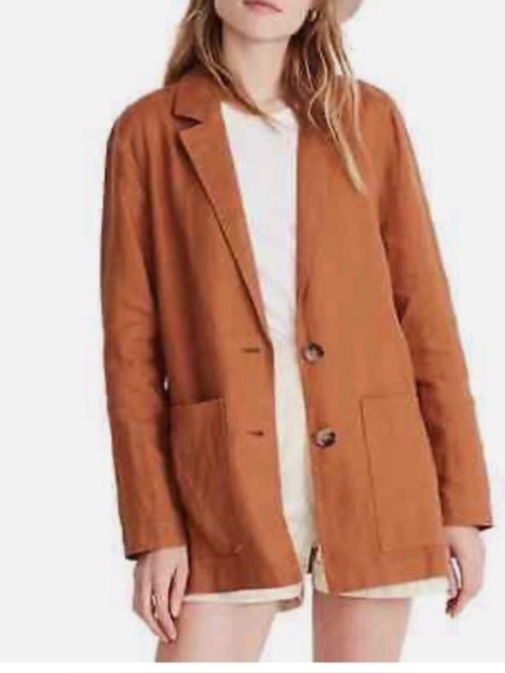 Madewell Linen Dorset Blazer Rust-Toned Brown Lightweight Minimal XXS